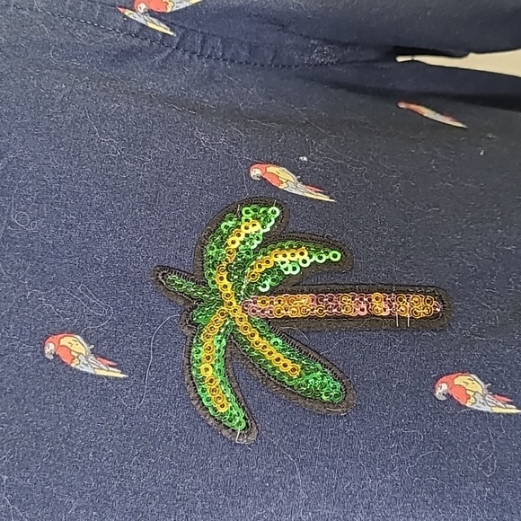 Shirt Size Medium Short Sleeve Blue Cotton Stretch Parrot Print Slim Fit Palm - Picture 5 of 7